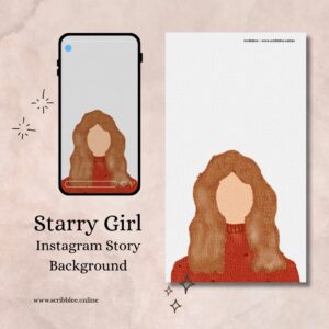 a watercolor art of a girl with wavy hair designed to be used as instagram story background by scribblee