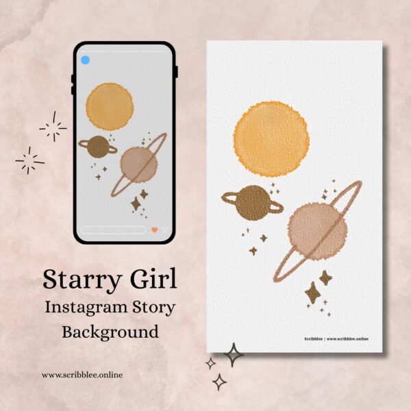 a watercolor art of the sun, the saturn, and stars, designed to be used as instagram story background by scribblee